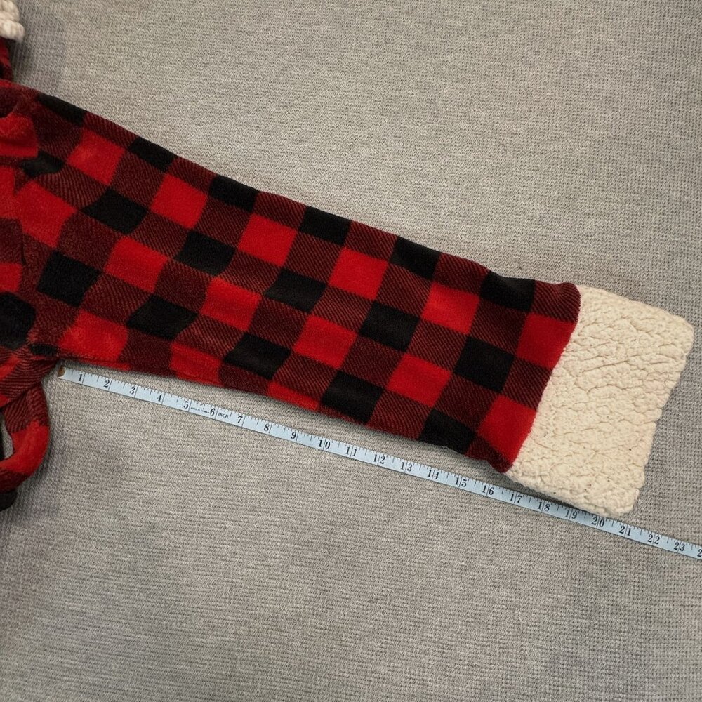 Red Black Buffalo Plaid Sherpa Fleece Robe Womens L Tie Waist Pockets Just Love - Picture 14 of 16